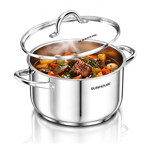 7 Qt Stainless Steel Stock Pot with Lid - Multi-Ply Base for Cooking Pasta Soup