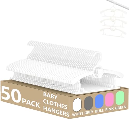 White Baby Clothes Hangers 50 Pack - Space Saving Kids Closet Organizers