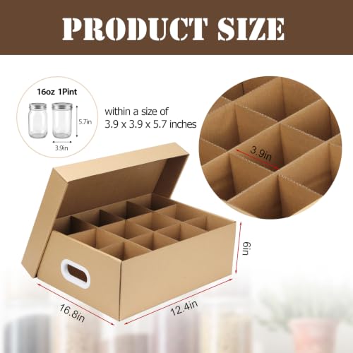 16 Oz Mason Jar Storage Boxes - Cardboard Pantry Organizer with Handles - 16.8 x 12.4 x 6 Inches (Variation: 16Oz-16.8 x 12.4 x 6 Inch / 6)
