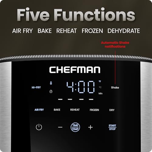 Chefman 6 Qt Stainless Steel Air Fryer - TurboFry 5-in-1 with 450°F Hi-Fry