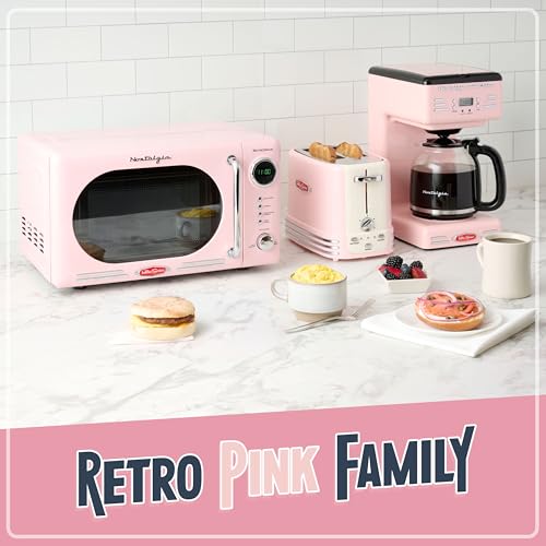 Retro Pink Wide 2-Slice Toaster with Crumb Tray & Cord Storage - Nostalgia