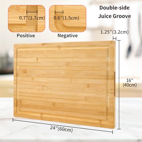 Utoplike Extra Large XXXL Bamboo Cutting Board 24 x 16 Inches with Handles, Double-Sided Juice Grooves