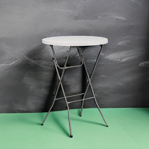 Flash Furniture 2.63 ft Plastic Round Folding Bar Table, Granite White
