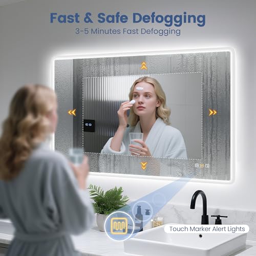 STARLEAD 24x32-Inch Bluetooth LED Bathroom Mirror with Anti-Fog, Adjustable Lighting - Silver Rectangular