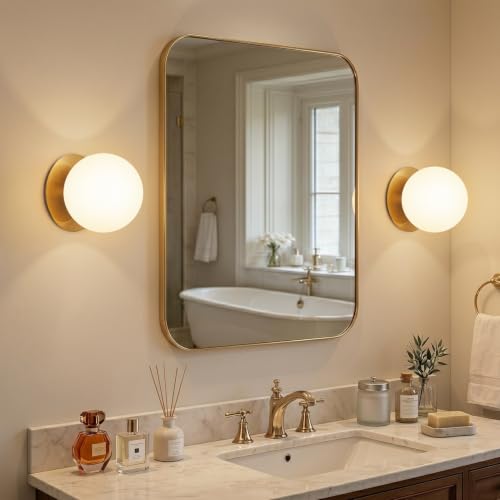 Brushed Gold 2-Pack Modern Globe Wall Sconces for Bedroom Bathroom & Living Room