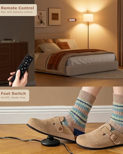 Dimmable Floor Lamp with Remote & 9W LED Bulb - Black & White