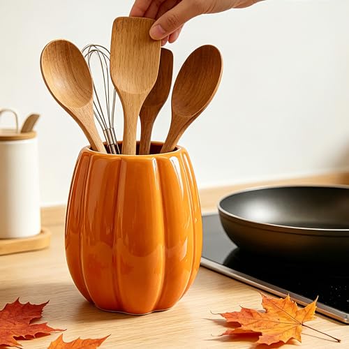 Pinata Fall Pumpkin Ceramic Utensil Holder - Orange Fall Kitchen Decor