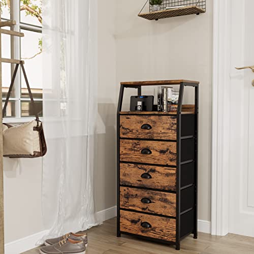 Rustic Brown 5-Drawer Dresser for Bedroom & Storage - Modern Chest