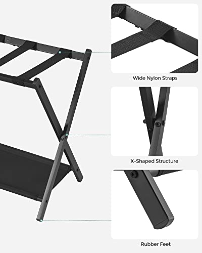 Foldable Luggage Rack Steel Frame with Oxford Fabric & Plastic - Black, 1 Pack