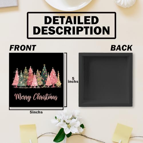 Pink Christmas Wood Box Sign - Merry Christmas Tree Decor for Home & Office
