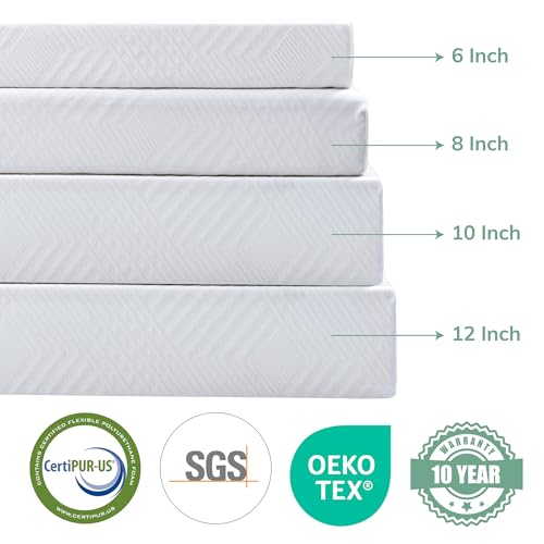 6 Inch Twin Green Tea Gel Memory Foam Mattress - Cooling, Fiberglass-Free
