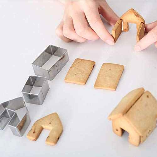 SIENON Gingerbread House Cookie Cutter Set 3pcs, 3D Stainless Steel Mini Christmas House Cookie Cutter Kit, Ginger bread Biscuit Cookie Mold Mug Topper, Xmas Holiday DIY Baking Tools