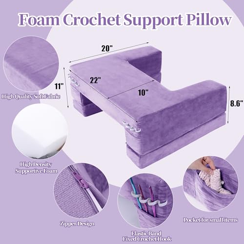 HOMBYS Adjustable Foam Crochet Pillow for Lap Support, Soft Velvet