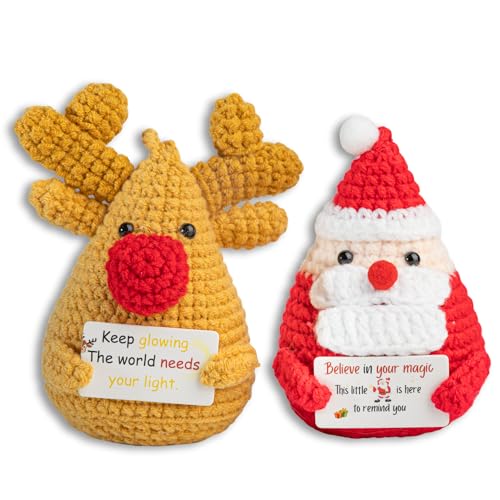 SamMi Crafts Handmade Crochet Santa & Reindeer Doll Set for Christmas Decor & Gifts