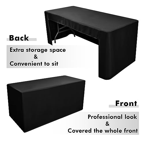 Nasitos Black 8FT Open Back Fitted Table Cloths 2 Pack for Rectangle Tables
