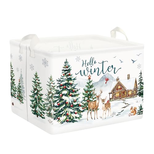 Clastyle Winter Animals Baby Laundry Hamper Snowflake Kid Storage Basket Boy Girl Gift Toy Box Collapsible Clothes Organizer Nursery Bin for Bedroom,Deer,40*30*30 cm