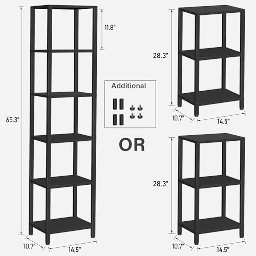 Black 6-Tier Narrow Bookshelf for Small Spaces - TUTOTAK 65.3-inch Tall Storage Rack