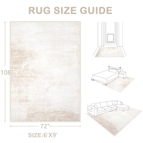 Washable 6x9 Modern Abstract Area Rug Beige Non Slip Indoor Carpet for Living Room