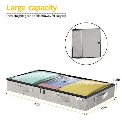 4 Pack Under Bed Storage Containers - Large Capacity, Clear Windows & Reinforced Handles