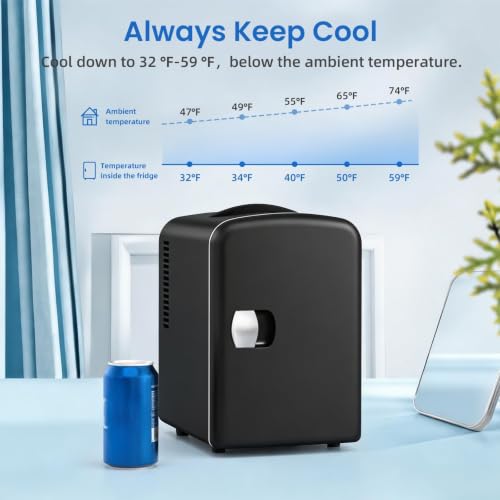 Antarctic Star 4L Compact Portable Mini Fridge Black for Cosmetics & Drinks
