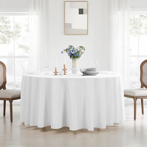Aocoz 8 Pack White Round 120 Inch Tablecloths for Dining & Events