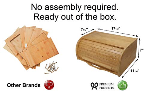 Natural Bamboo Roll Top Bread Box - Large Kitchen Counter Organizer with Wooden Storage Bin (Variation: Natural)