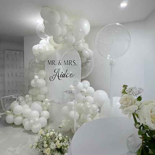 White Balloons 12 Inch Wedding Pearl White Latex Balloons, Thicker Matte White Clear Party Helium Balloon Set for Birthday Engagement Anniversary Bridal Shower Winter Christmas Party Decoration