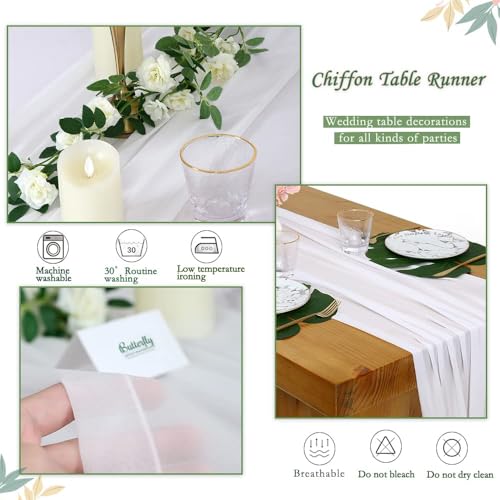 B-COOL 5 Pack 10Ft White Chiffon Table Runners for Weddings & Parties, 27x120 Inches