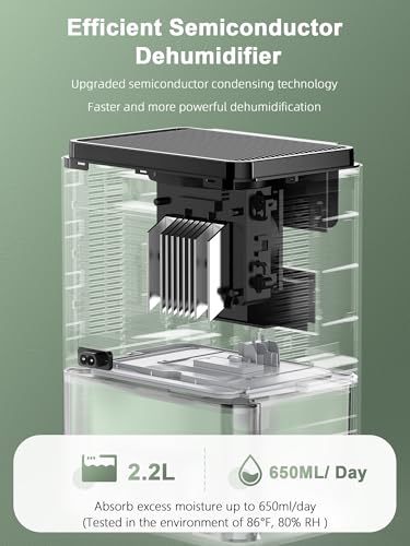 ZUKBEN 2200ML Home Dehumidifier with 75oz Water Tank, 2 Modes, Auto Shut Off & Ambient Light