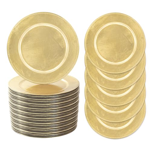 50 PCS Gold Foil Beaded Charger Plates Round Table Decor Bulk Set