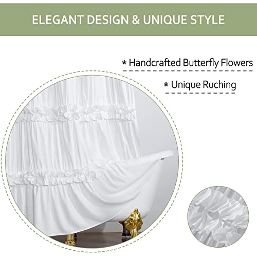 Homechoice Decor Victorian White Ruffle Shower Curtain 72x84 Inches with 12 Buttonholes