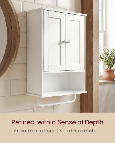 VASAGLE Cloud White Wall Mounted Bathroom Cabinet with Towel Rod, 2 Doors & Adjustable Shelves