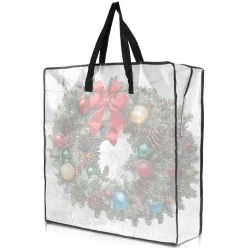 Christmas Wreath Storage Container - Clear Moving Bags Heavy Duty With Zipper for Wreaths Clothes Gift Pillow Toy Plastic Storage Bag Supplies College Dorm Under Bed Storage(24 inch)