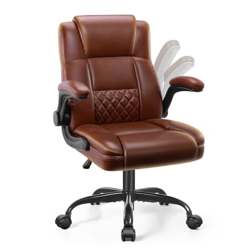 Stella Mia Dark Brown Office Desk Chair with Flip-Up Arms, Ergonomic Support