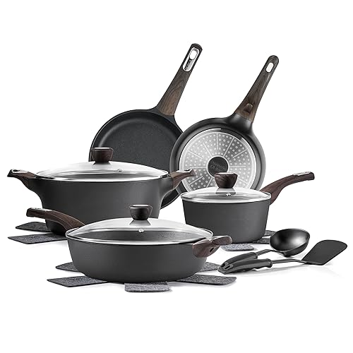 SENSARTE Classic Black 14-Piece Non-Stick Cookware Set - Healthy Induction Safe