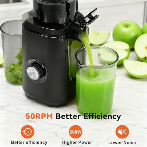 NEWBULIG Black Cold Press Juicer with 4.25-Inch Feed Chute - Masticating Slow Juicer