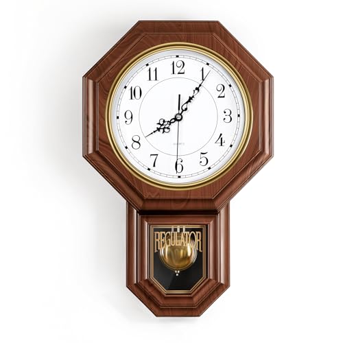 Pendulum Wall Clock - Imitation Wood Plastic Regulator Brown - Classic Design