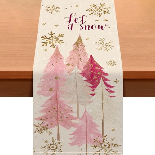 HOMETITUTE Pink Christmas Table Runner 13x72 in Burlap - Ym25101008xt