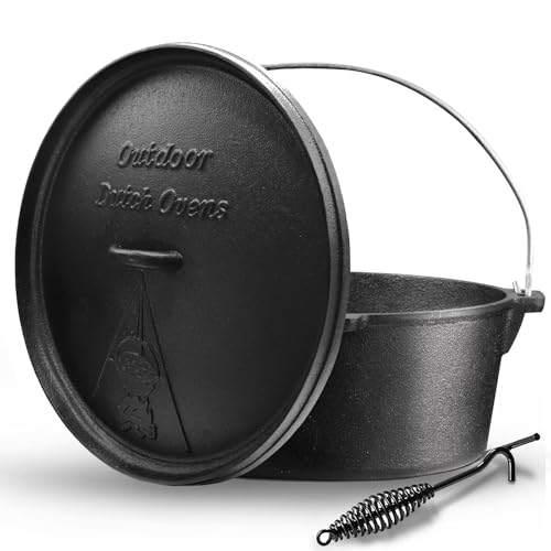 NSIRONS 12 Qt Cast Iron Dutch Oven with Lid & Lid Lifter for Camping & Cooking