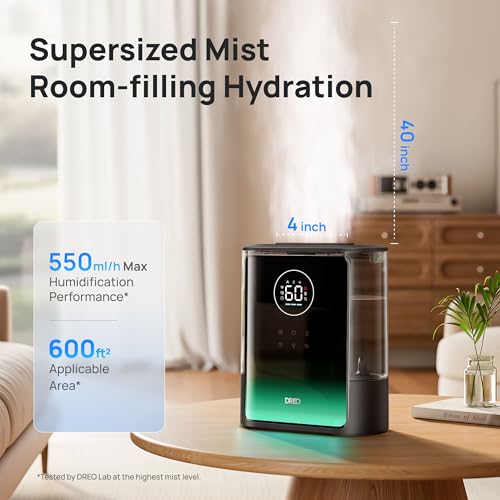 DREO 8L Smart Humidifier for Large Rooms - Black, Warm & Cool Mist, 80H Runtime