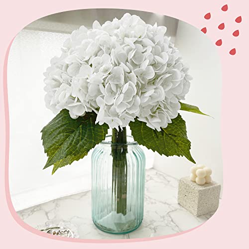 Yatim 21-Inch White Artificial Hydrangea Flowers - 5 Pack for Home & Wedding Decor