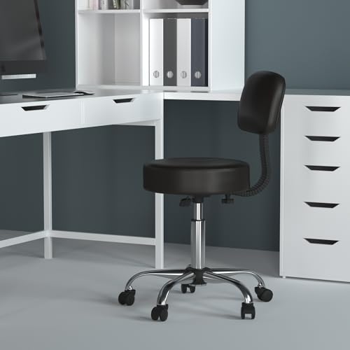Be Well Medical Spa Stool with Back Cushion - Adjustable Height Black Office Stool