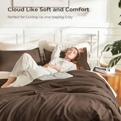 Litanika Brown Super King Plus Comforter Set - Solid Boho Bedding 3 Piece