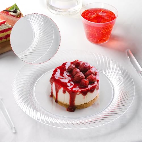 Disposable Clear Plastic Dinner Plates - 10 Inch, 100 Count, Heavy Duty, Elegant Edges