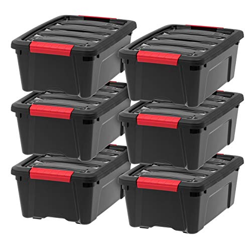 IRIS USA 6-Pack 13 Quart Stackable Storage Bins with Lids, Black, Made in USA