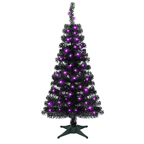 Juegoal Lighted Artificial Halloween Black Christmas Tree, 4FT Tinsel