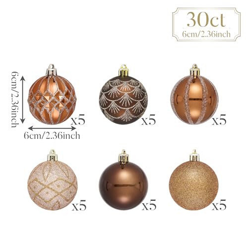 Valery Madelyn Copper Gold Christmas Tree Ornaments Set 30pcs 2.36 Inch
