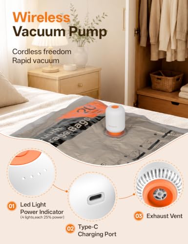 15 Pack Travel Vacuum Storage Bags with Rechargeable Cordless Pump - Combo Size