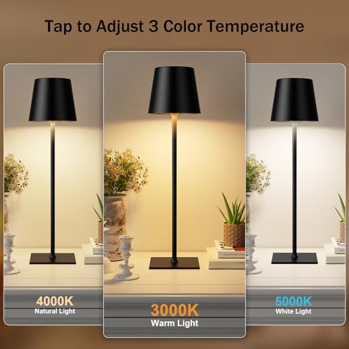 Kakanuo 2 Pack Cordless Rechargeable Table Lamps with Touch Dimming, 5000mAh Battery, Night Light for Dining & Camping - Black-1/2 Pack