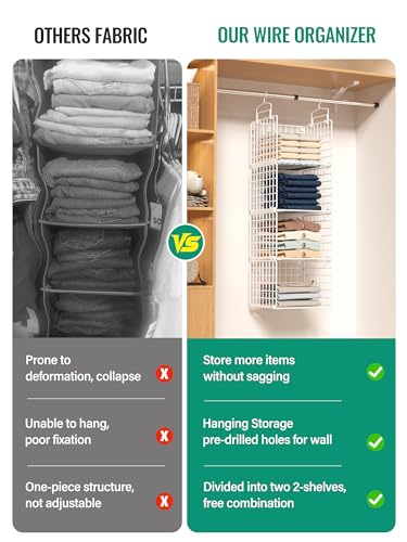 Orapoke White 4-Tier Hanging Closet Organizer without Drawer, Wall-Mountable Metal Storage Shelves